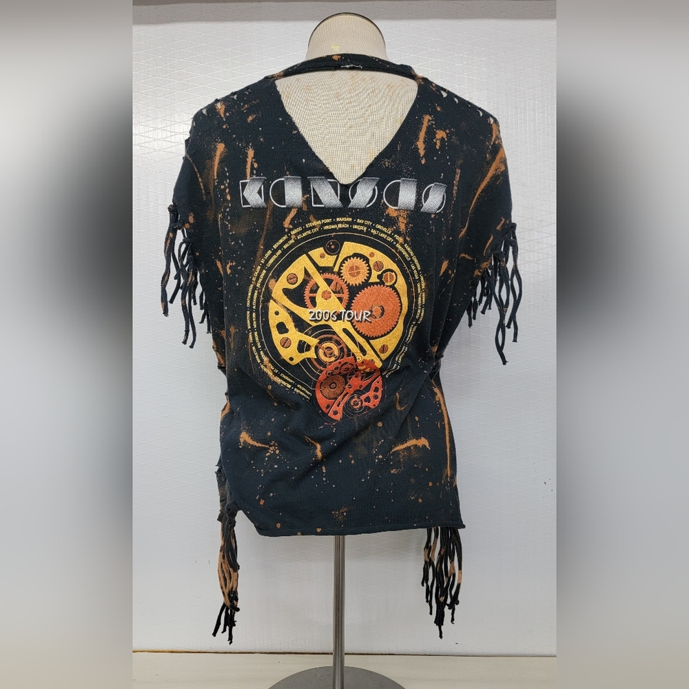 Kansas Rock Band Fringe Shred Concert Tee  Upcycled - Picture 10 of 14